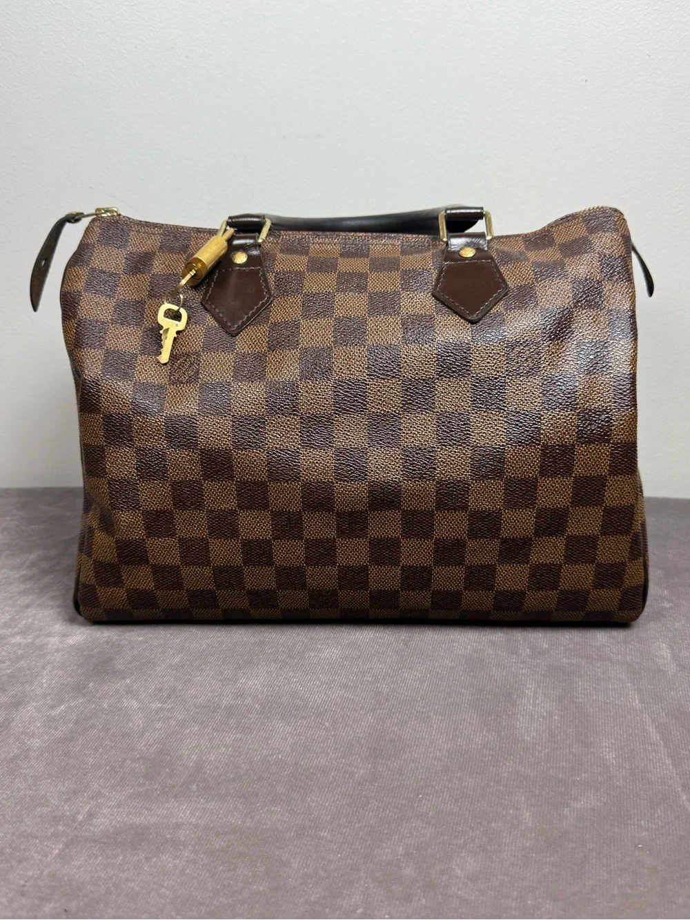 Louis Vuitton brown Damier Ebene Speedy 30 classic city handbag with lock n key